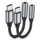 USB-C v AUX 3.5mm audio kabel Techsuit FuseXound AC12 DAC čip, 3A, 0.1m - siv