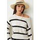Happiness Istanbul Womens Black Ecru Striped Knitwear Blouse
