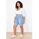 Trendyol Curve Blue Leg Tassel Detailed Stretchy Skinny Denim Shorts