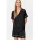 Trendyol Black Piping Detailed Satin Woven Pajamas Set