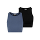 Womens Cropped Rib Top - 2 Pack Blue+Black
