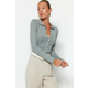 Trendyol Gray Polo Collar Knitwear Cardigan