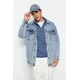 Trendyol Blue Regular Cut Stand Collar Zippered Cotton Basic Sweatshirt