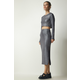 Happiness Istanbul Womens Gray Sparkly Ribbed Crop Skirt Suit