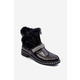 Low patent leather ankle boots with fur and decorations. Barski Black