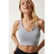 Happiness Istanbul Womens Gray Strappy Crop Knitted Blouse