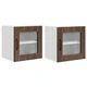 Vidaxl Stenski stekleni omarica PORTO 2 szt. Rjav hrast 40 x 31 x 40 cm