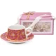Skodelica s krožnikom 300 ml roza premium porcelan + darilna škatla