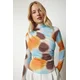 Happiness Istanbul Womens Orange Blue Draped Stand Up Sandy Blouse