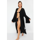 Trendyol Black Belted Maxi Woven Ruffled 100% Cotton Kimono&Kaftan