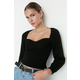 Trendyol Black Crop Heart Collar Knitwear Sweater