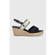 Sandale Tommy Hilfiger GOLDEN WEBBING MID WEDGE za žene, boja: tamno plava, klin peta, FW0FW07090