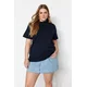 Trendyol Curve Navy Blue Collar Ribbed Boyfriend Knitted T-shirt