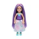 Punčka Barbie Chelsea - cvetlična obleka, vijolični lasje (JKH60)