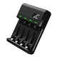 Green Cell Zeleno Celico GC VitalCharger - Polnilec za Domače Baterije USB, Podpira 4 AA/AAA, NiMH, Črna