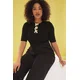 Trendyol Curve Black Bow/Ribbon Detailed Ribbed Knit Blouse