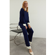 Trendyol Navy Blue High Neck Color Block Ribbed Sweater-Pants Knitwear Suit