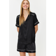 Trendyol Black Piping Detailed Satin Woven Pajamas Set