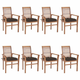 vidaXL Blagovaonske stolice sa smeđe-sivim jastucima 8 kom od tikovine
