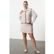 Trendyol Curve Pink Round Collar Tweed Black Piping Buttoned Plus Size Vest