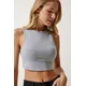 Happiness Istanbul Womens Gray Barbell Neck Crop Knitted Blouse