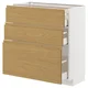 METOD / MAXIMERA Podni element s 3 fioke, bela/Voxtorp im. hrastovine, 80x37 cm