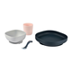 Jedálenská súprava Beaba Silicone meal set zo silikónu 4 dielna ružovo-šedo-modré pre bábätká BE913506