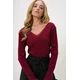 Trend Alaçati Stili Womens Burgundy Back Front V Neck Lace Detail Blouse