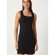 Happiness Istanbul Womens Black Square Neck Thick Strap Knitted Dress