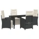 vidaXL vidaXL 5-delni vrtni jedilni set s črnimi poly ratan blazinami, vidaXL črna vrtna miza 140x80x73 cm, kaljeno steklo, (22115901)
