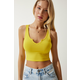 Happiness Istanbul Womens Yellow Strap Crop Knitted Blouse