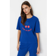 Trendyol Navy Blue 100% Cotton Cherry Printed T-shirt-Pants Knitted Pajamas Set