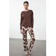 Trendyol Brown 100% Cotton Leopard Print Knitted Pajamas Set