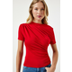 Happiness Istanbul Womens Red Gathered Detailed Viscose Blouse