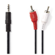 NEDIS CAGB22200BK50, Stereo audio kabl, 3,5 mm muški, 2x RCA muški, Niklovani, 5,00 m, Crni
