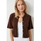 Happiness Istanbul Womens Brown Openwork Seasonal Knitwear Cardigan