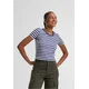 Womens short T-shirt with stripes white/navy blue