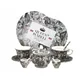 Komplet porcelanastih skodelic s sladkornico in posodicami za smetano, kolekcija Gray Rose