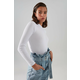 Trendyol White Slim Fitted Stand Collar Ribbed Flexible Knitted Body