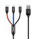 Colorfone USB A na 3x USB C kabel, 1.2m (črn/rdeč/mod)