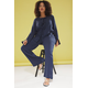 Trendyol Curve Navy Blue Bowknot Muslin 100% Cotton Woven Plus Size Top-Bottom Set