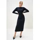Trend Alaçati Stili Womens Black Crew Neck Long Sleeve Interlock Fabric Maxi Length Dress