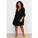 Trendyol Curve Black Mini Woven Striped Accessory Beach Dress