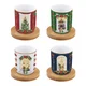 Set of 4 porcelain cups, 110 ml, with bamboo saucers, Festive Avenue