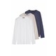 Trendyol Dark Grey-Beige-White Slim/Slim Fit Pack of 3 100% Cotton Long Sleeve Basic T-Shirt