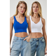 Happiness Istanbul Womens Cobalt Blue White Strappy 2-Pack Crop Knitted Blouse