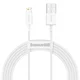 BASEUS USB-A/Lightning Fast Charge podatkovni in napajalni kabel, Bel, 2m