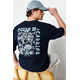 Trendyol Navy Blue Oversize/Wide Fit Back Fluffy Text Printed 100% Cotton T-shirt