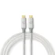 Nedis USB kabel | USB 3.2 Gen 2x2 | USB-C moški | USB-C moški | 100 W | 4K@60Hz | 20 Gbps | Pozlačeno | 2,00 m | Okrogla | Pleten/najlon | Srebro | Škatla s pokritim oknom