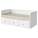 HEMNES Dnevna postelja+3 pr/2 post vložka, bela/Vannareid zelo čvrst, 80x200 cm